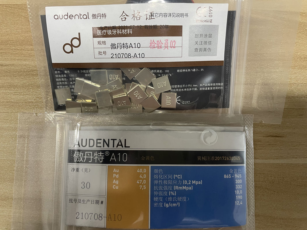 Audental A10 Edelmetalllegierung Gelb Au40% für Kronen- und Brückenrestaurationen