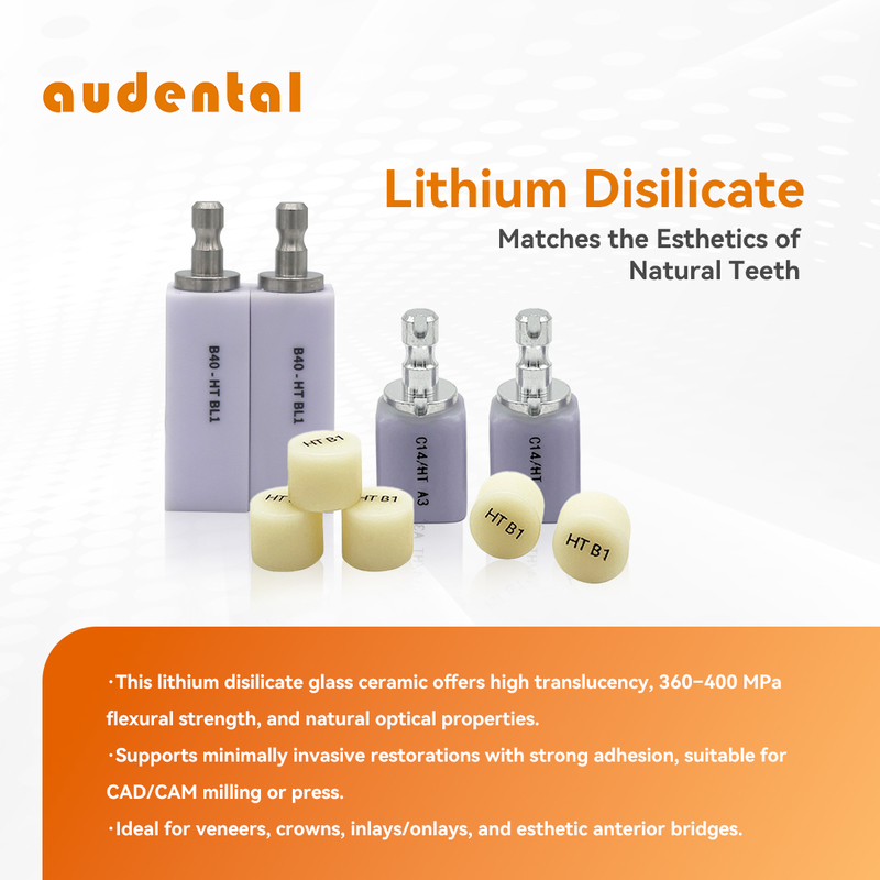 Audental Dental Lab Materialien Glas Keramik Zirkonie Block Lithium Disilikat Block Ingot für die Zahnrestaurierung