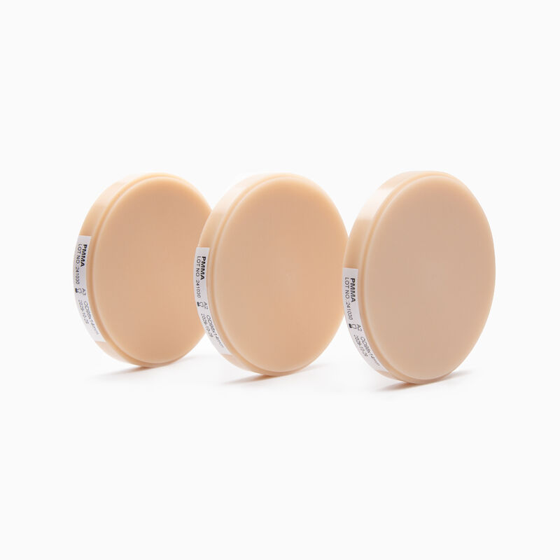 Dental PMMA-Block mit einer Biegefestigkeit von 150 MPa und einer Dichte zwischen 132 und 151 g/ml, ideal für zahnärztliche Restaurationen