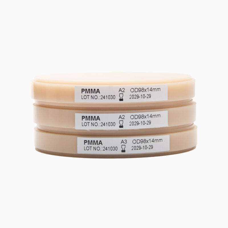 Dental PMMA-Block mit einer Biegefestigkeit von 150 MPa und einer Dichte zwischen 132 und 151 g/ml, ideal für zahnärztliche Restaurationen
